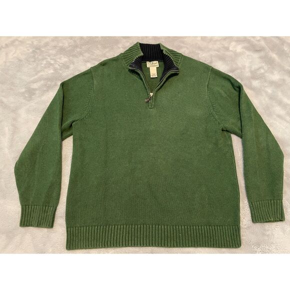 LL Bean Men's1/4 Zip Mock Neck Sweater 287736 Green Size L Damaged Zipper Pull - Picture 1 of 9